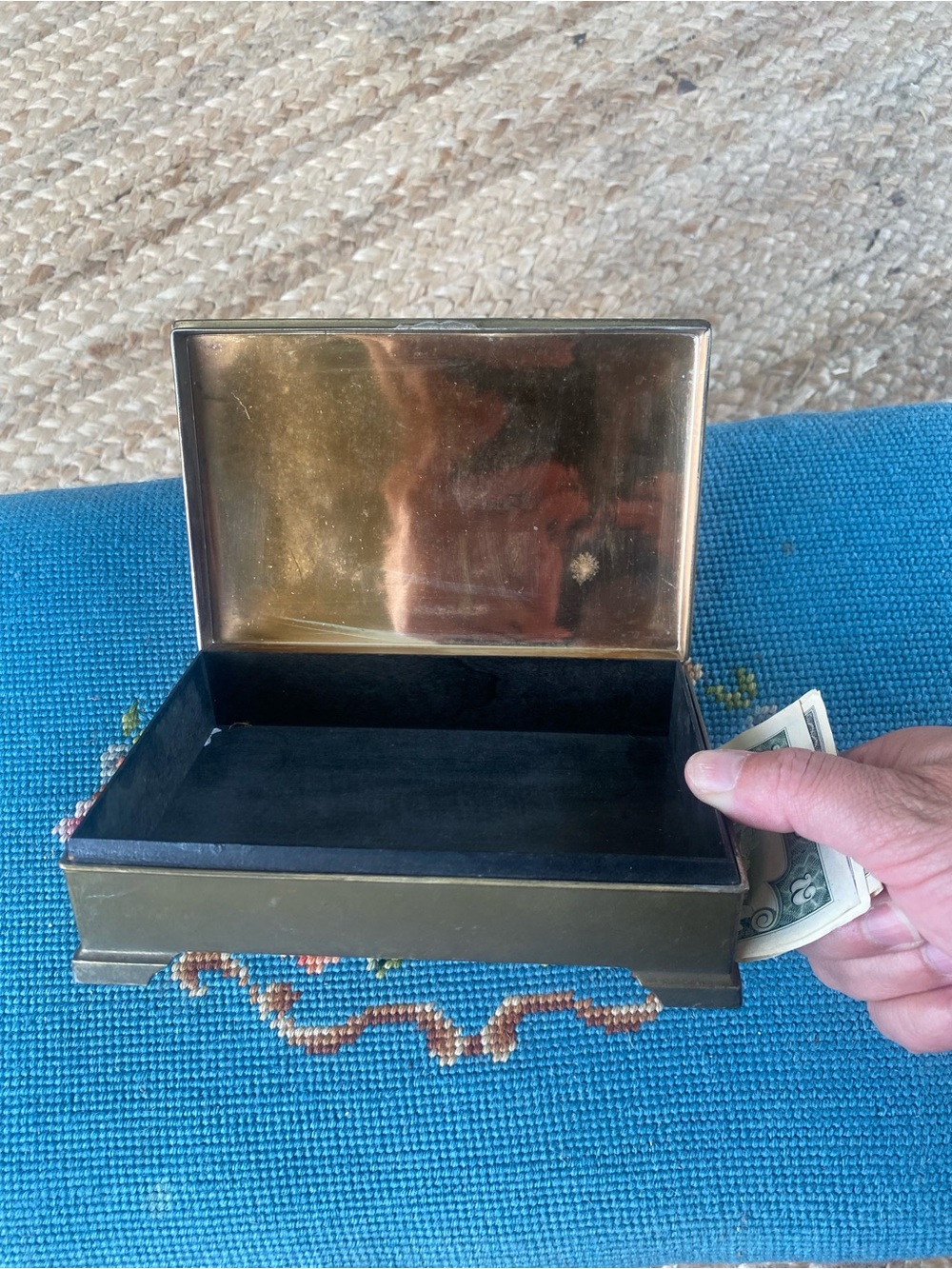Vintage Silver/gold patina Floral Engraved Metal Box - Picture 2 of 3
